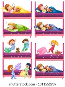 Children sleeping on bunk bed illustration