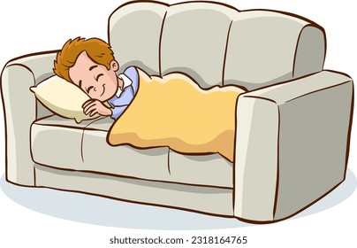 children sleeping on sofa vector illustration