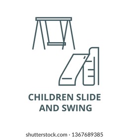 Children slide and swing line icon, vector. Children slide and swing outline sign, concept symbol, flat illustration