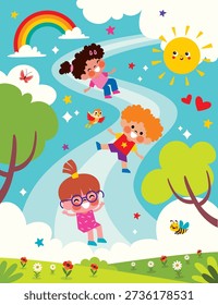 Children Sliding Down From Sky