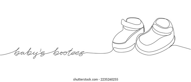 Children slippers  shoes  booties one line art and an inscription  Continuous line drawing clothes  dress  children  wardrobe  dress up  comfortable  home  baby  knitting shoes 
