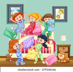 Children at the slumber party illustration