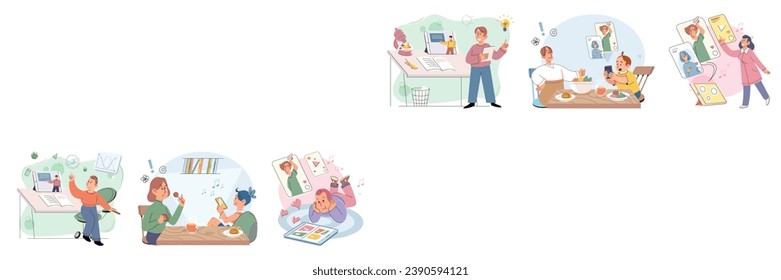 Children with smartphone. Vector illustration. Many children are constantly connected, using their phones to access information and communicate The concept children with smartphones metaphorically