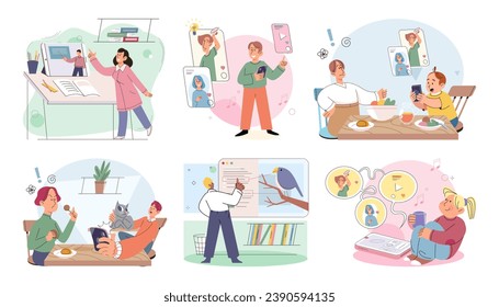 Children with smartphone. Vector illustration. Smartphones have become integral part studying and learning for school aged children The telephone has evolved into smart phone, powerful device