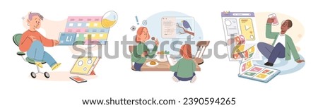 Children with smartphone. Vector illustration. Smartphones are powerful tools for communication and accessing educational resources Childrens dependency on their phones for various activities