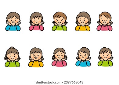 The children smile and put their hands on their cheeks.