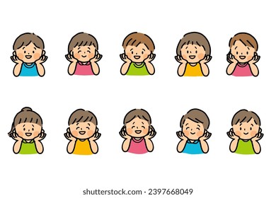 The children smile and put their hands on their cheeks.