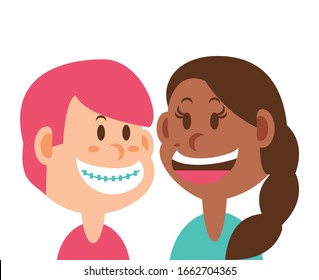 niños sonriendo en el diseño de ilustración vectorial de fondo blanco