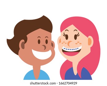 children smiling on white background vector illustration design