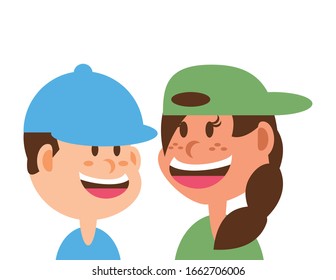 children smiling on white background vector illustration design