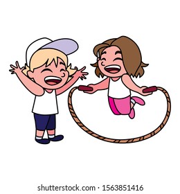 children smiling and playing with skipping rope vector illustration design