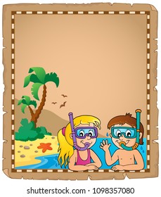 Children snorkel divers parchment 2 - eps10 vector illustration.