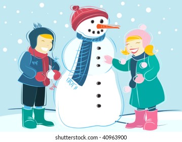 children and snowman