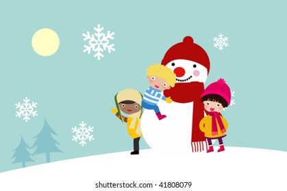 children and snowman