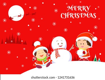 Children and snowmen in Christmas