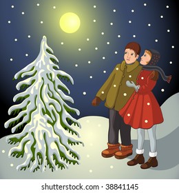 Children in snowy landscape with