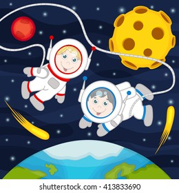 children in space - vector illustration, eps