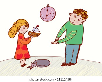 Children speaking - behavior and rules illustration
