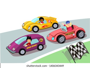 Children Speed Racing. Cartoon speed car
