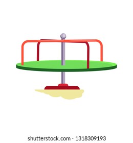 Children spinning merry-go-round vector. Playground, carousel, roundabout. Childhood concept. Vector illustration can be used for topics like entertainment, leisure, outdoor activity