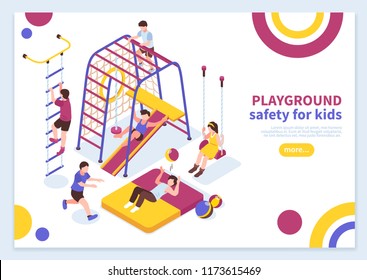 Children sport complex concept banner background composition with kids playground editable text and read more button vector illustration