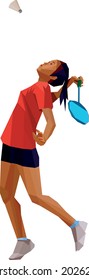 Children sport, girl badminton player. Color illustration