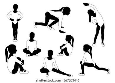 Children sport silhouettes.  Vector isolated on white background.