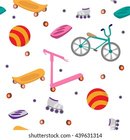 Children Sports Equipment Seamless Pattern. Vector illustration