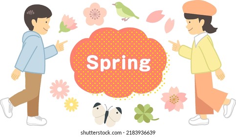 Children and spring illustration set