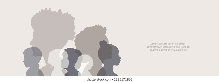 Children stand side by side together. Flat vector illustration.