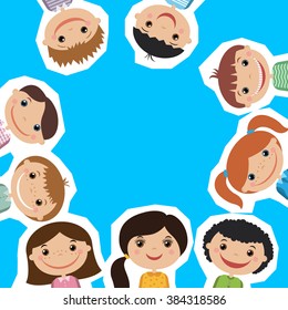 children standing in a circle. Flat style.