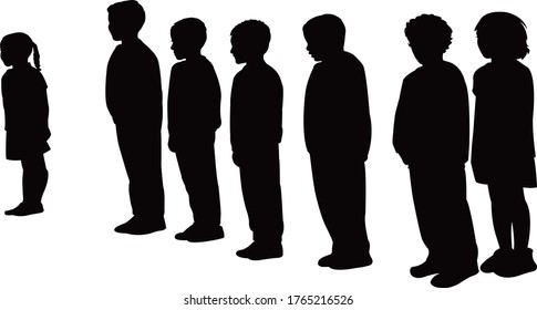 children standing in line, silhouette vector