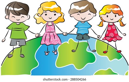 children standing on a earth