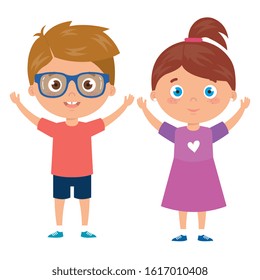 children standing on white background vector illustration design
