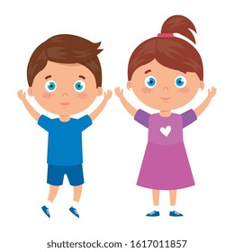 children standing on white background vector illustration design