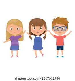 children standing on white background vector illustration design