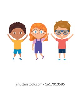 children standing on white background vector illustration design