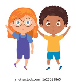 children standing on white background vector illustration design