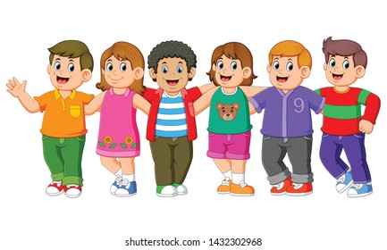 the children are standing and posing with their friends together