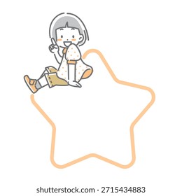 Crianças e quadro em forma de estrela: ilustração de desenho de linha bonito e elegante