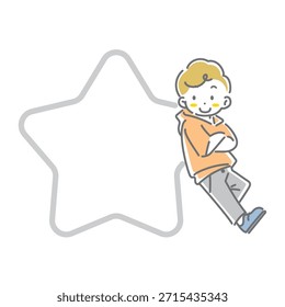 Crianças e quadro em forma de estrela: ilustração de desenho de linha bonito e elegante