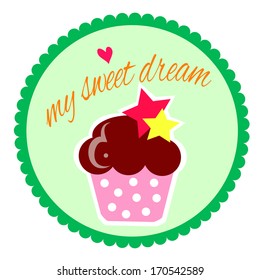 children sticker with a cute cupcake with stars. in pink colors