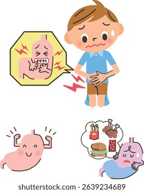 Children with stomach aches due to overeating or food poisoning
