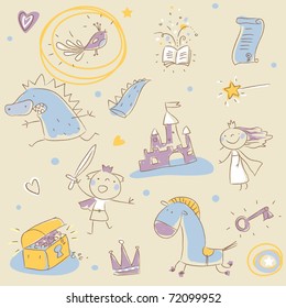 children story book elements, vector drawing pattern background 