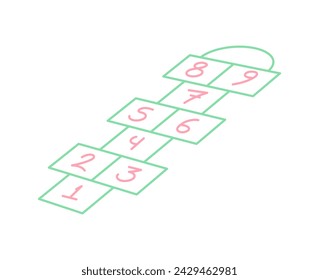 Children street game and playground hopscotch game flat vector illustration isolated on white background.