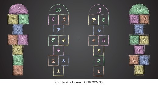 Children street game and playground hopscotch game flat vector illustration.