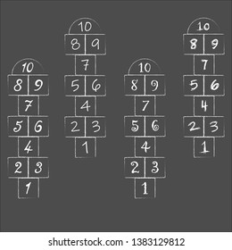 Children street game. playground with numbers. illustration with hopscotch game.