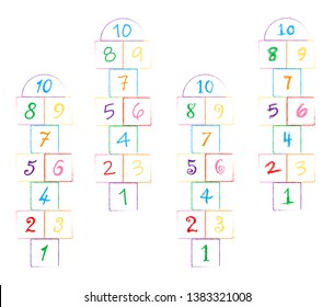 Children street game. playground with numbers. illustration with hopscotch game.