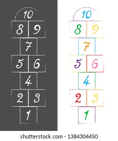 Children street game. playground with numbers. illustration with hopscotch game.