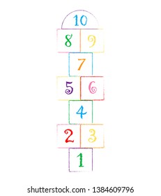 Children street game. playground with numbers. illustration with hopscotch game.